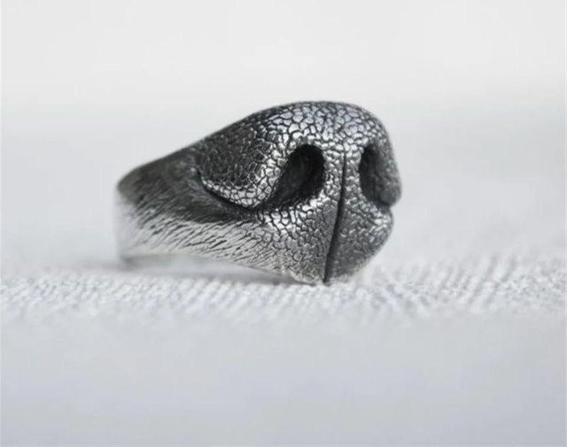 Ring Silber, Hund Nase, Damen, Vintage, grau - Bild 1