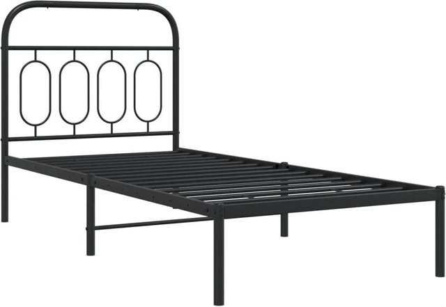 vidaXL Bettgestell aus Metall mit Kopfteil in Schwarz Matt, B/T/H: 90 x 196 x 80 cm - Bild 1