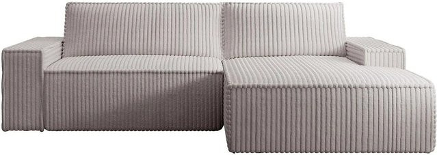 Vente-unique Schlafsofa Amelia in Lichtgrau mit Cord-Bezug und L-Form - Bild 1