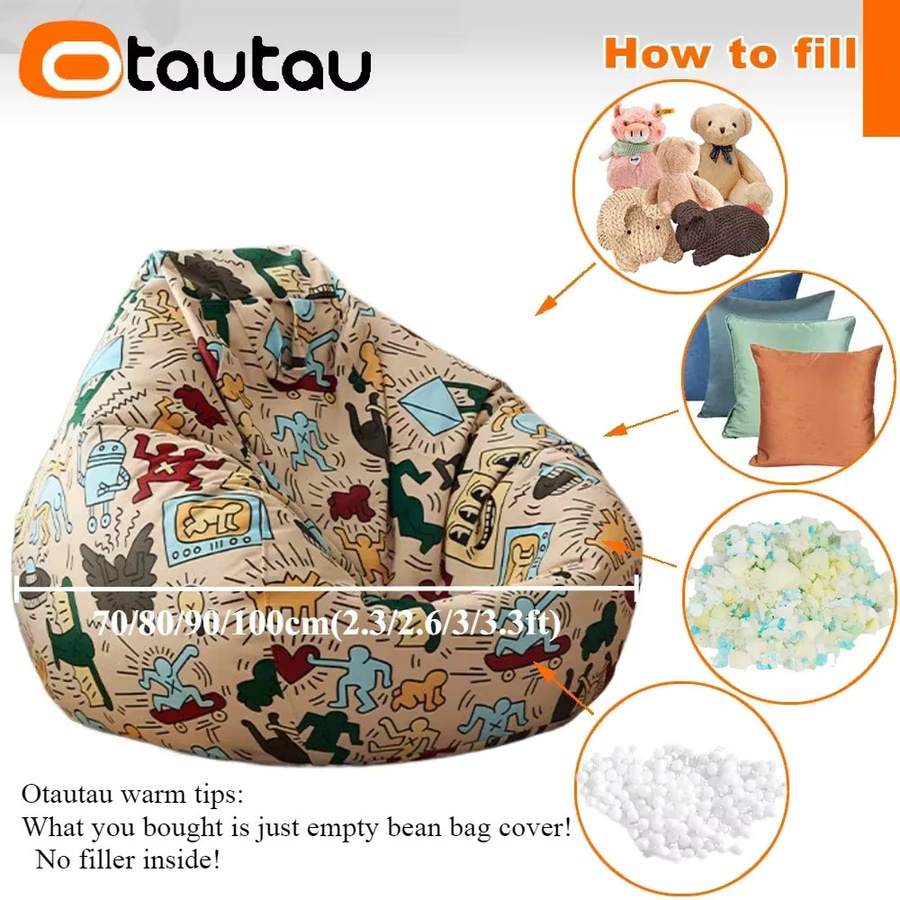 OTAUTAU Sitzsackbezug mit Graffiti-Print in Beige und Multicolour für Erwachsene - Bild 6
