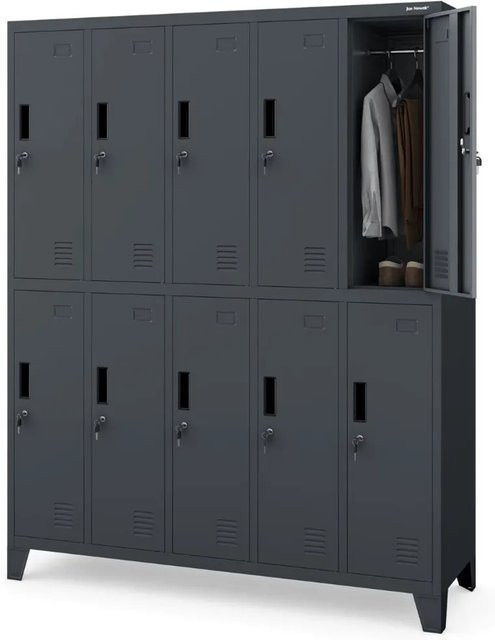 JAN NOWAK Umkleideschrank Spind BARTEK 10 Abteile aus Metall in Anthrazit, H x B x T: 172 x 136 x 45 cm - Bild 1