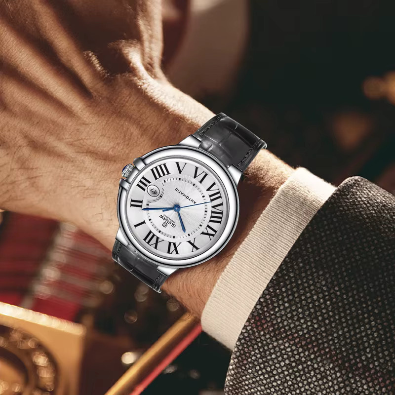 Glenaw Armbanduhr, Automatik, Blau, Silber, Leder, Herren - Bild 2
