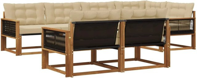 vidaXL Outdoor-Sofagarnitur L-Form aus Akazienholz mit Textilene-Bezug und Kissen in Beige und Braun - Bild 1