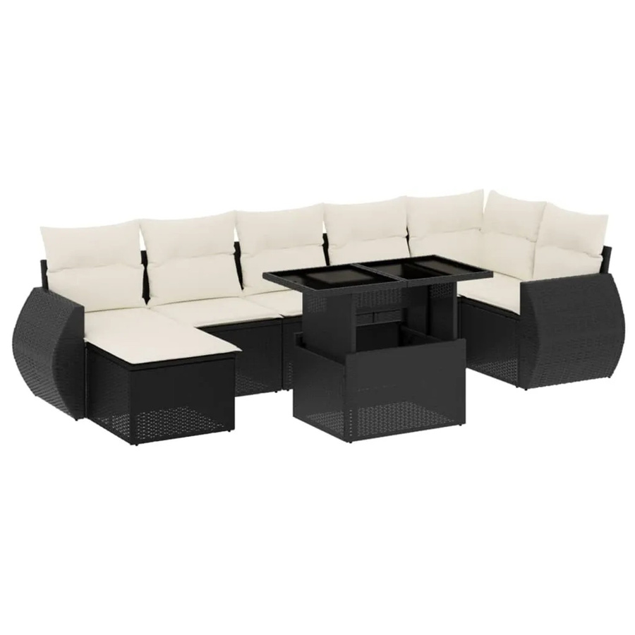 vidaXL 8-teilige Garten-Sofagarnitur in L-Form aus Poly-Rattan mit Kissen in Schwarz-Creme - Bild 2