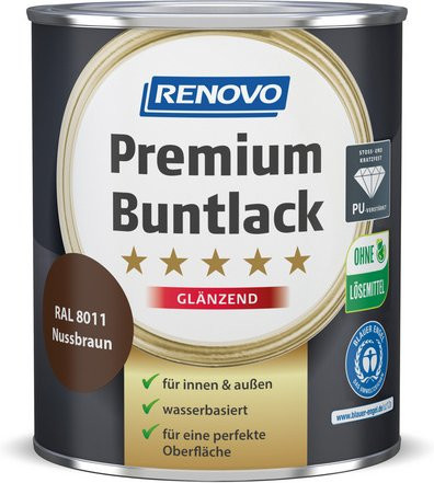 RENOVO Buntlack für Holz in Braun, wasserbasiert, wetterfest und glänzend, 0,75 l - Bild 1