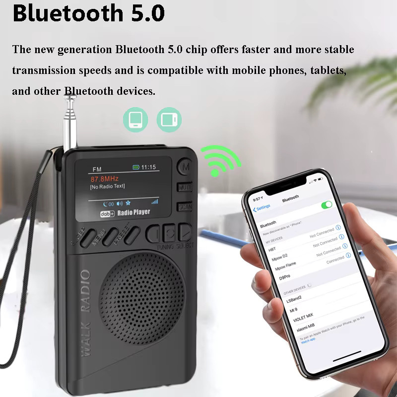 luxuglow Mini-Taschenradio mit DAB+/FM, Bluetooth-Lautsprecher und LCD-Display in Schwarz, MP3-Player mit TF-Karten-Unterstützung und Schlaf-Timer - Bild 2