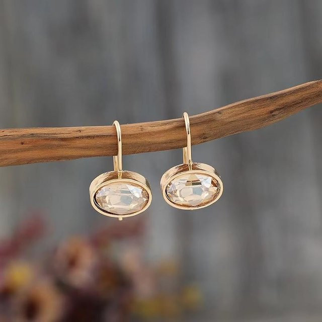 Lucky Star Jewelry Hängeohrringe, Gold Farbe, Oval, Champagner Stein, Damen - Bild 1