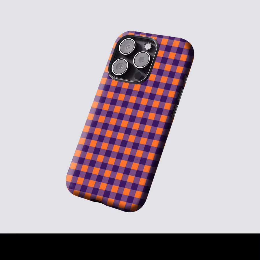 Potdemiel Robuste Handyhülle mit Karomuster in Orange und Lila für iPhone 17 16 15 14 13 Pro Max Plus mit Magnetfunktion - Bild 2