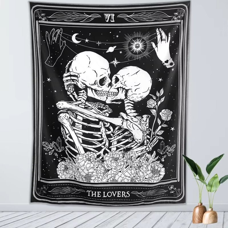 VIKAMA Wandteppich mit Skelett-Embrace-Design in Schwarz, Boho-Stil, B/H: 60 x 40 cm - Bild 2