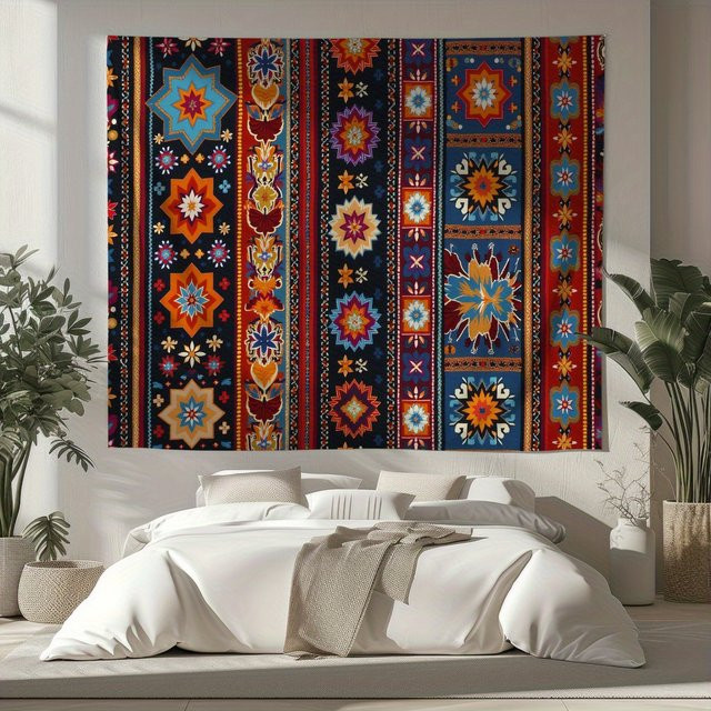 VIKAMA Wandteppich im ethnischen Stil mit geometrischem Stern- und Rautenmuster, Mehrfarbig, Breite: 60 cm, Höhe: 40 cm - Bild 1