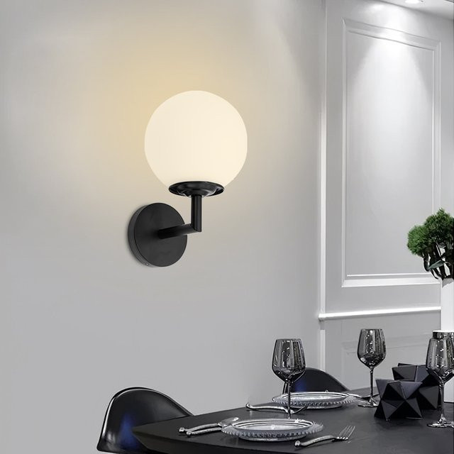 OSABO LED Wandleuchte im nordischen modernen Design mit PVC-Kugel für Schlafzimmer, Badezimmer und Treppen in Schwarz oder Weiß - Bild 1