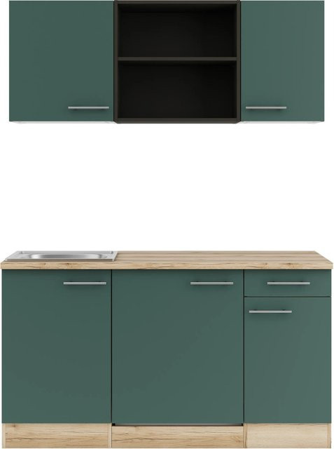 OPTIFIT Savona405 Miniküche in Steingrün mit modernem Design und mattem Finish, Breite: 150 cm - Bild 1