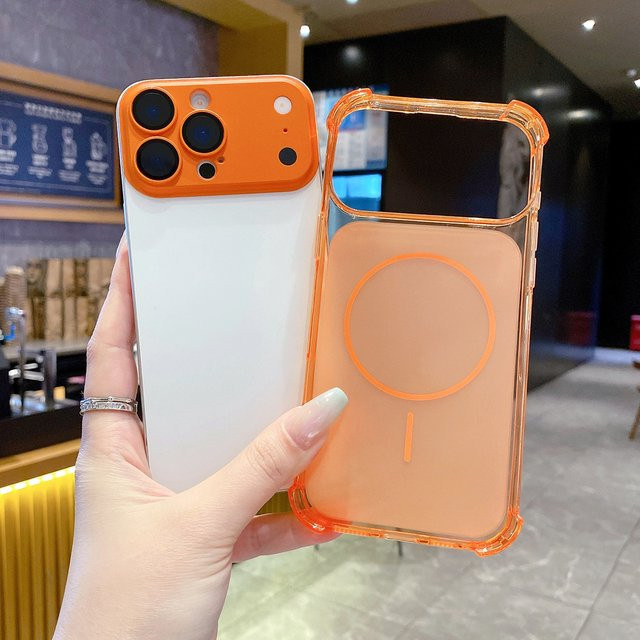Luxuriöse 2-in-1 Vier-Ecken-TPU-Hülle für Apple iPhone 17 16 15 Plus 14 13 12 11 Pro Max mit MagSafe Wireless Charging Cover in Blau und Orange - Bild 1