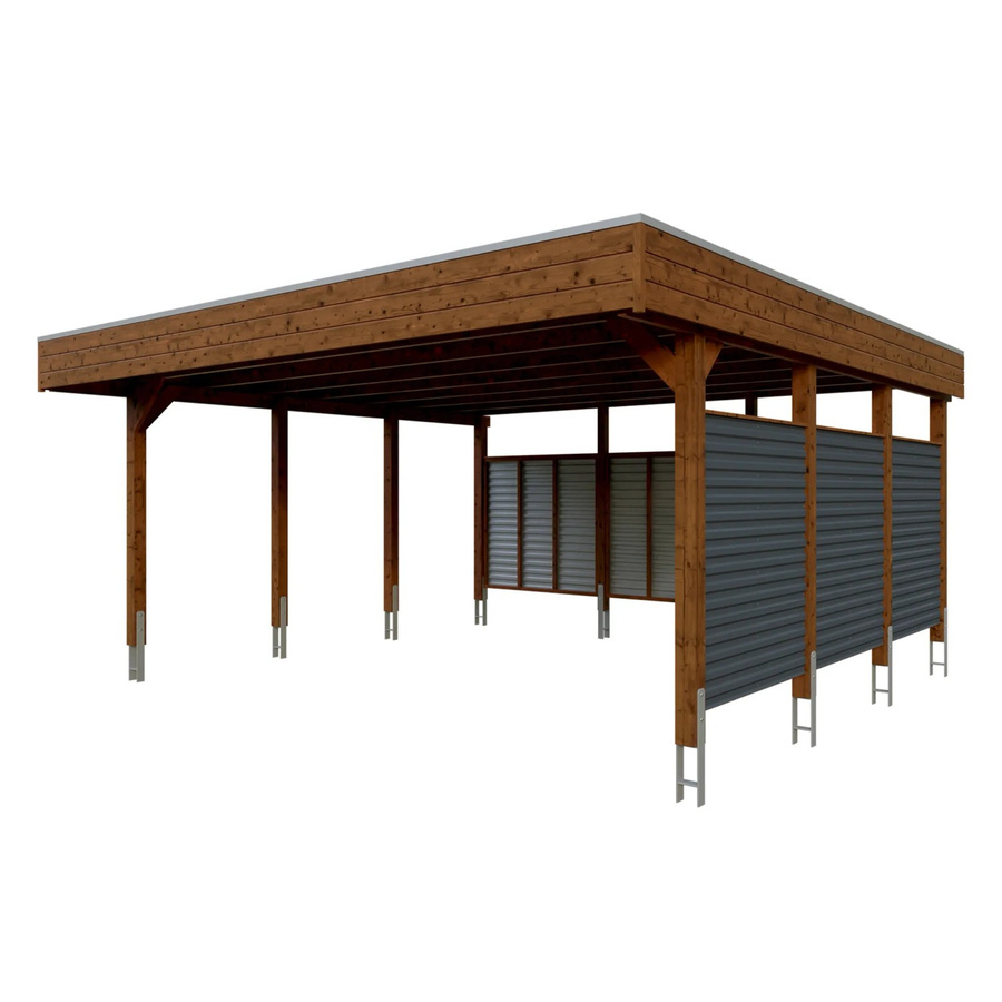 Skanholz Doppelcarport Friesland Set 13 mit Rück- und Seitenwand, Breite: 557 cm, Tiefe: 555 cm, Farbe: Nussbaum Braun - Bild 2