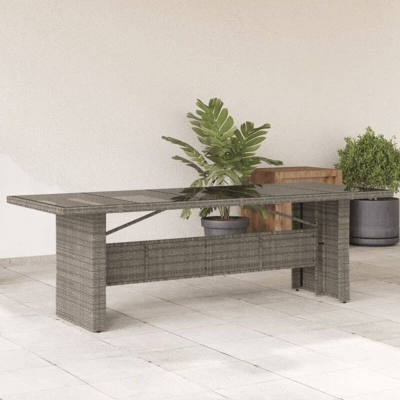 Vidaxl Gartentisch aus Poly Rattan mit Glasplatte in Grau, B/T/H: 240 x 90 x 75 cm - Bild 1