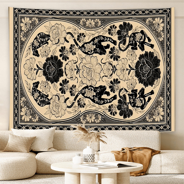 VIKAMA Kunst-Wandteppich im Bohemian-Stil mit Leoparden- und Blumenmuster, Rechteckig, Breite: 60 cm, Höhe: 40 cm - Bild 1
