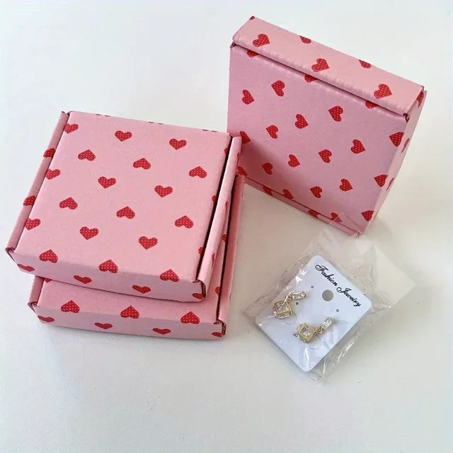 10 Stück rosa Herz-Geschenkboxen aus Kraftpapier für Schmuck, Pralinen oder Hochzeitsgeschenke, B/T/H: 10 x 9 x 2 cm - Bild 1