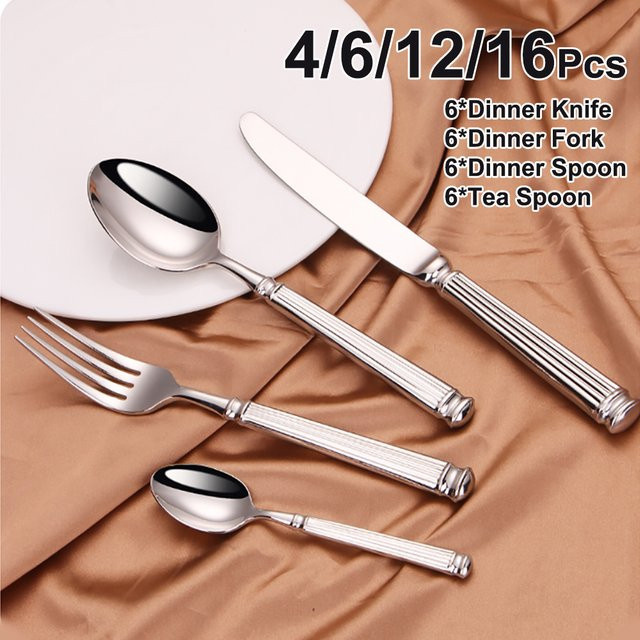 TD HOME Besteckset aus Edelstahl 304 in Silber mit elegantem gestreiftem Griff, spülmaschinenfest - Bild 1