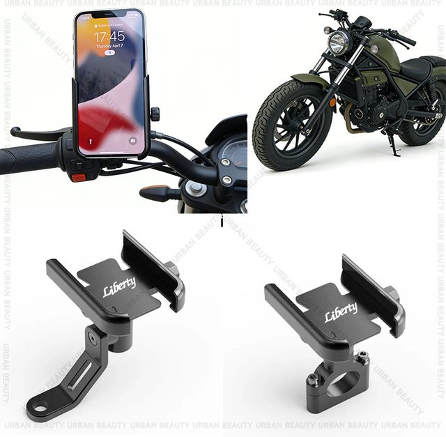 Motorrad Handyhalterung für Piaggio Liberty One 50 125 S 150 S LED als GPS und Telefon Halterung für Rückspiegel oder Lenker in Schwarz - Bild 1