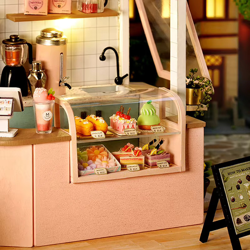 zuuton Miniatur-Puppenhaus Milchtee-Laden, DIY-Set, 3D-Holzpuzzle-Bausatz - Bild 2