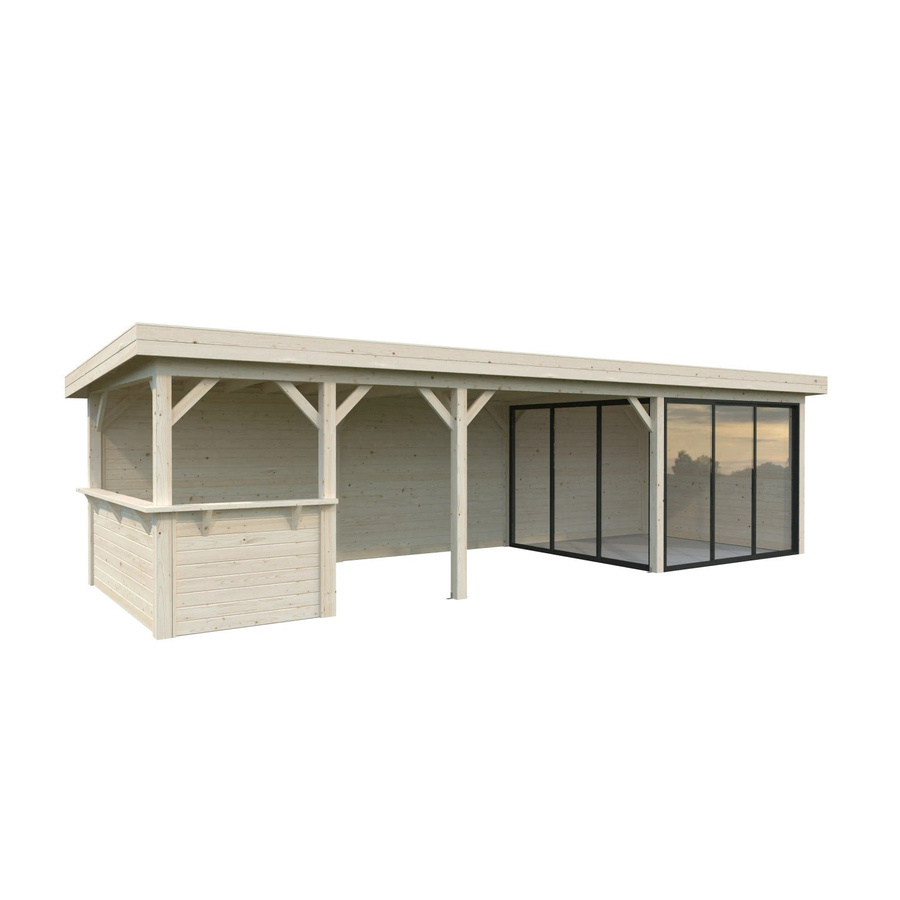 Palmako Pavillon Lenna Set 415 Slide aus Fichtenholz in Braun mit transparenten Alu-Schiebetüren und PZ-Schloss, B/H/T: 876 x 245 x 300 cm - Bild 2