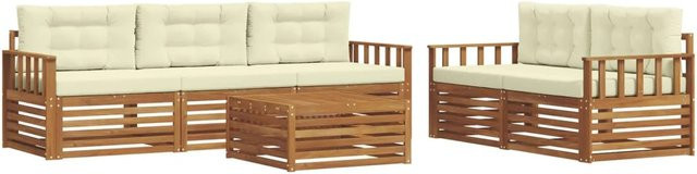 vidaXL 6-teilige Outdoor-Sofagarnitur aus Akazienholz mit Kissen in Natur und Creme - Bild 1