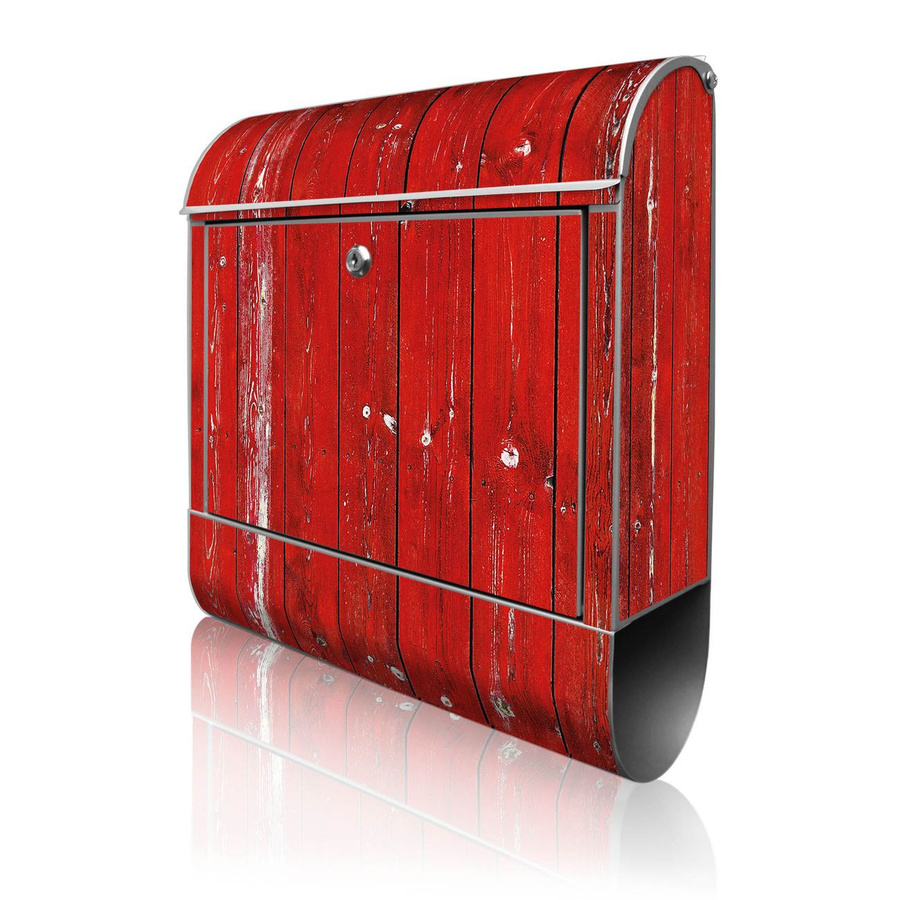 Banjado Briefkasten groß Silber mit Motiv Rote Holzlatten und Zeitungsfach, B/T/H: 38 x 47 x 13 cm - Bild 1