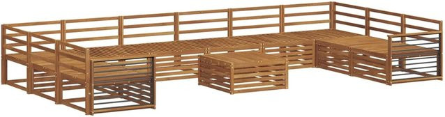 vidaXL Lounge-Sofagarnitur aus Akazie Massivholz in Natur, 11-teiliges Set in U-Form mit Tisch, Loungebank und Mittelsitzen im Latten-Design - Bild 1