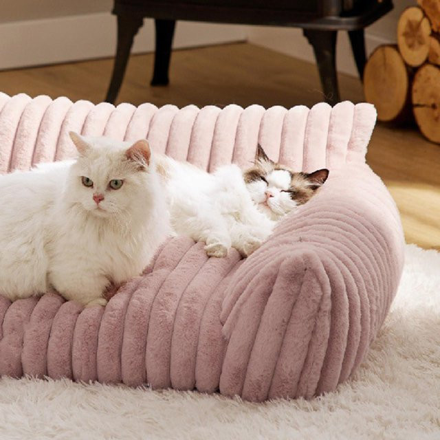 Nensit Flauschiges Katzenbett und Hundesofa aus Mikrofaser in Rosa mit rutschfester Oberfläche - Bild 1