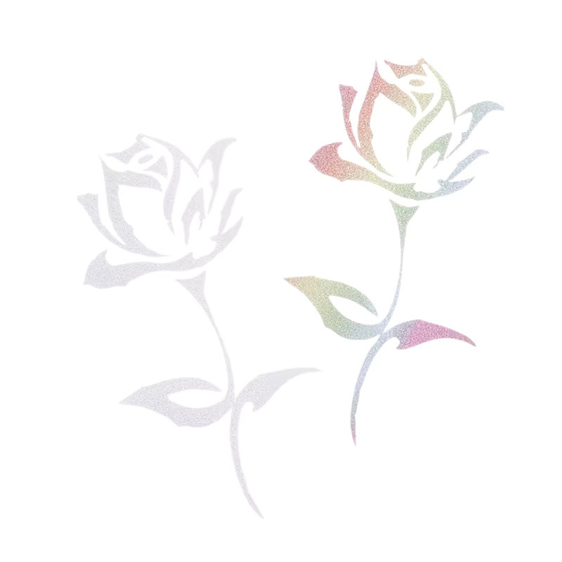 ZYAS Selbstklebende Rosen-Aufkleber in Silber, wasserfeste florale Vinyl-Dekoration für Fenster, Laptop und Schminkspiegel - Bild 3