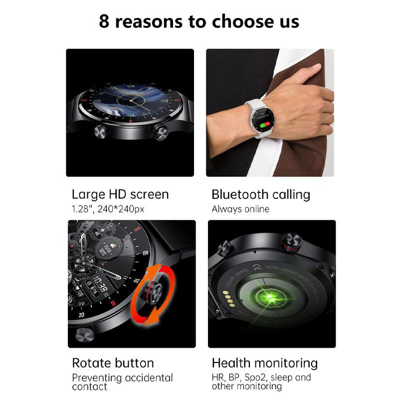 LIGE Smartwatch, Bluetooth, Lederarmband, Schwarz, Herren - Bild 2