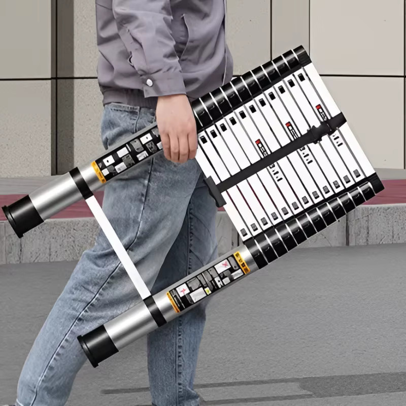 Multifunktionale Teleskopleiter aus Aluminiumlegierung in Silber, tragbare Klappleiter für Haushalt und professionelle Anwendungen - Bild 2