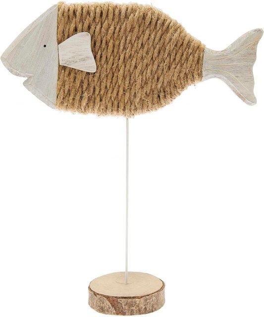 Rico Design Deko Fisch aus Holz und Sisal in Grau, Höhe: 32,0 cm, Breite: 26,5 cm - Bild 1