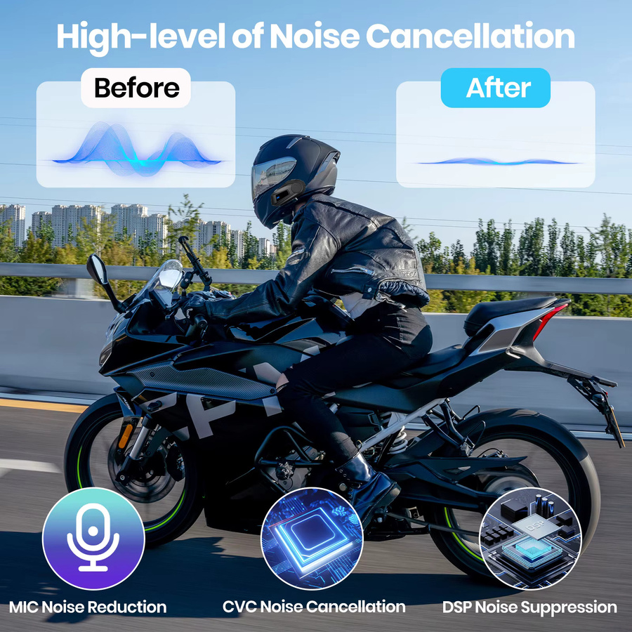 XINOWY BT-S6 Motorrad Bluetooth Helm Headset Intercom mit 1000m Reichweite und Musik-Sharing in Schwarz - Bild 5