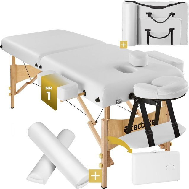 tectake 2 Zonen Massageliege-Set Suman in Weiß mit Holzgestell aus Buche, B/T/H: 187 x 59 x 65,5 cm - Bild 1