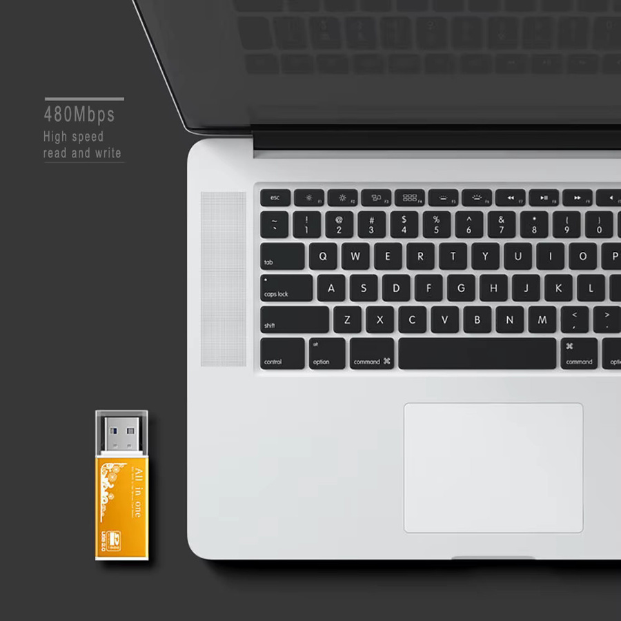 VIKEFON USB 2.0 Kartenleser mit 4 Anschlüssen für Micro SD, TF, M2, MS Pro Duo, MMC und SDHC in Schwarz mit LED-Anzeige - Bild 2