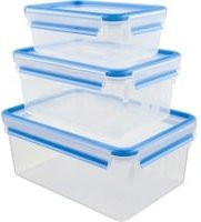 emsa CLIP & CLOSE Frischhaltedosen-Set, 3-teilig, transparent/blau, BPA-frei und auslaufsicher - Bild 1