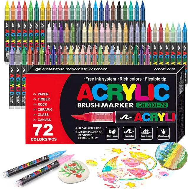 Acryl-Farbstifte und Marker mit Pinselspitze in 12 bis 72 Farben für DIY-Kunsthandwerk auf Holz, Leinwand und Stein - Bild 1