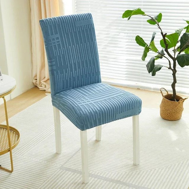 2er-Set elastische Esszimmerstuhlbezüge in Blau, einfarbige Sitzbezüge aus Polyester-Elastan für Esszimmerstühle - Bild 1