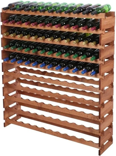 PROREGAL Weinregal VINOTECA FLEX aus massivem Kiefernholz, Braun geölt, Platz für 120 Flaschen auf 10 Ebenen, H x B x T: 135 x 123 x 32 cm - Bild 1