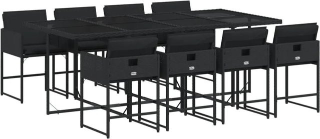 vidaXL 9-tlg Garten-Essgruppe aus Polyrattan mit Kissen und Glastisch in Schwarz - Bild 1