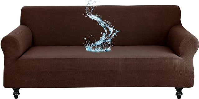 Wasserdichter und wasserabweisender Sofabezug aus superweichem Jacquard-Stoff in Braun für 1-Sitzer (Breite: 90-140 cm) - Bild 1
