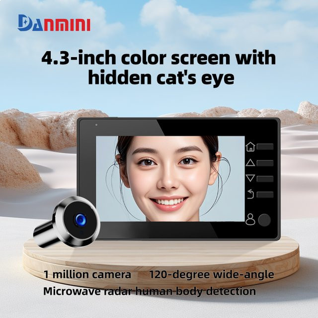Danmini Elektrischer Türspion mit 4,3 Zoll Display, 1 MP Weitwinkel-Überwachungskamera mit 120 Grad Sichtfeld, Nachtsicht und Foto-Funktion, Schwarz - Bild 1