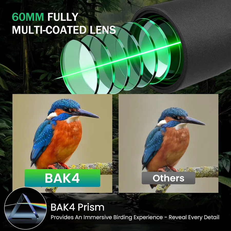 Professionelles Teleskop-Spektiv mit Zoom-Monokular FMC BAK4 für Jagd, Vogelbeobachtung und Zielschießen in Grün und Schwarz - Bild 3