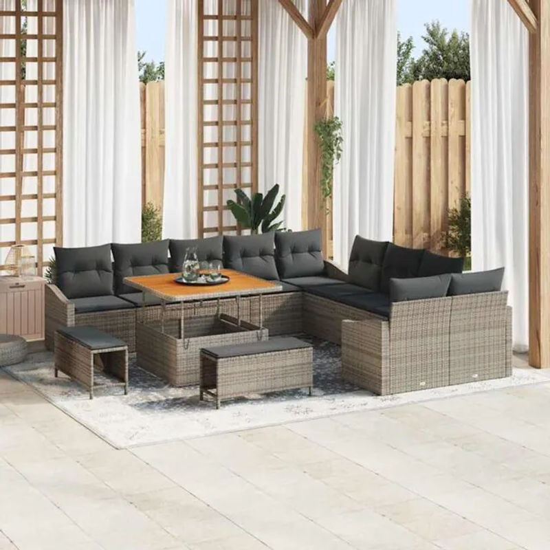 Modernes Garten-Sofa-Set aus Poly-Rattan mit 13 Kissen in Grau von vidaXL - Bild 1