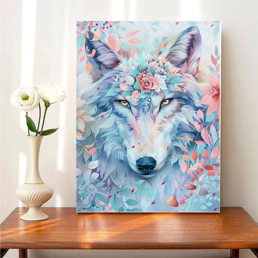 PhotoCustom Malen nach Zahlen Set Schnee Wolf Tier Motiv mit Rahmen und Acrylfarben für Erwachsene in Mehrfarbig - Bild 3