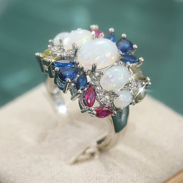 YoYo Ring, Imitations-Opal, Zirkonia, Bunt, Damen - Bild 1
