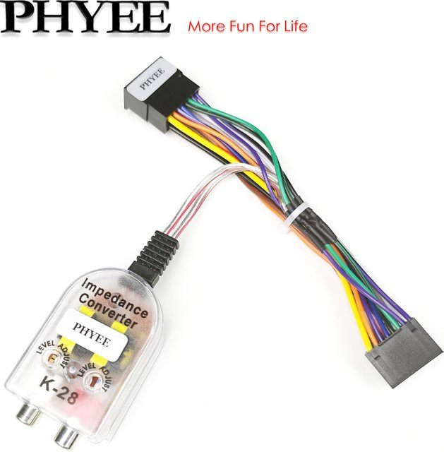 PHYEE 16Pin Konverterkabelbaum für hohe bis niedrige Impedanz mit RCA-Leitungsausgangsadapter und Transformator-Rauschfilter für Auto und Android - Bild 1