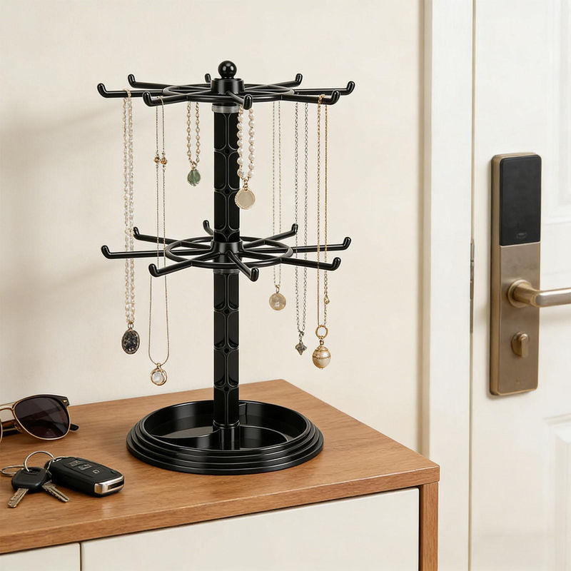 Fishine 2-stufiger rotierender Schmuck-Displayständer aus ABS und Acryl in Schwarz für Armbänder, Uhren und Ohrringe - Bild 3
