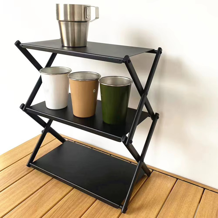 JOCESTYLE 3-stufiges Camping-Aufbewahrungsregal aus Metall in Schwarz, multifunktionales und tragbares Organizer-Regal für Garten und Strand - Bild 2